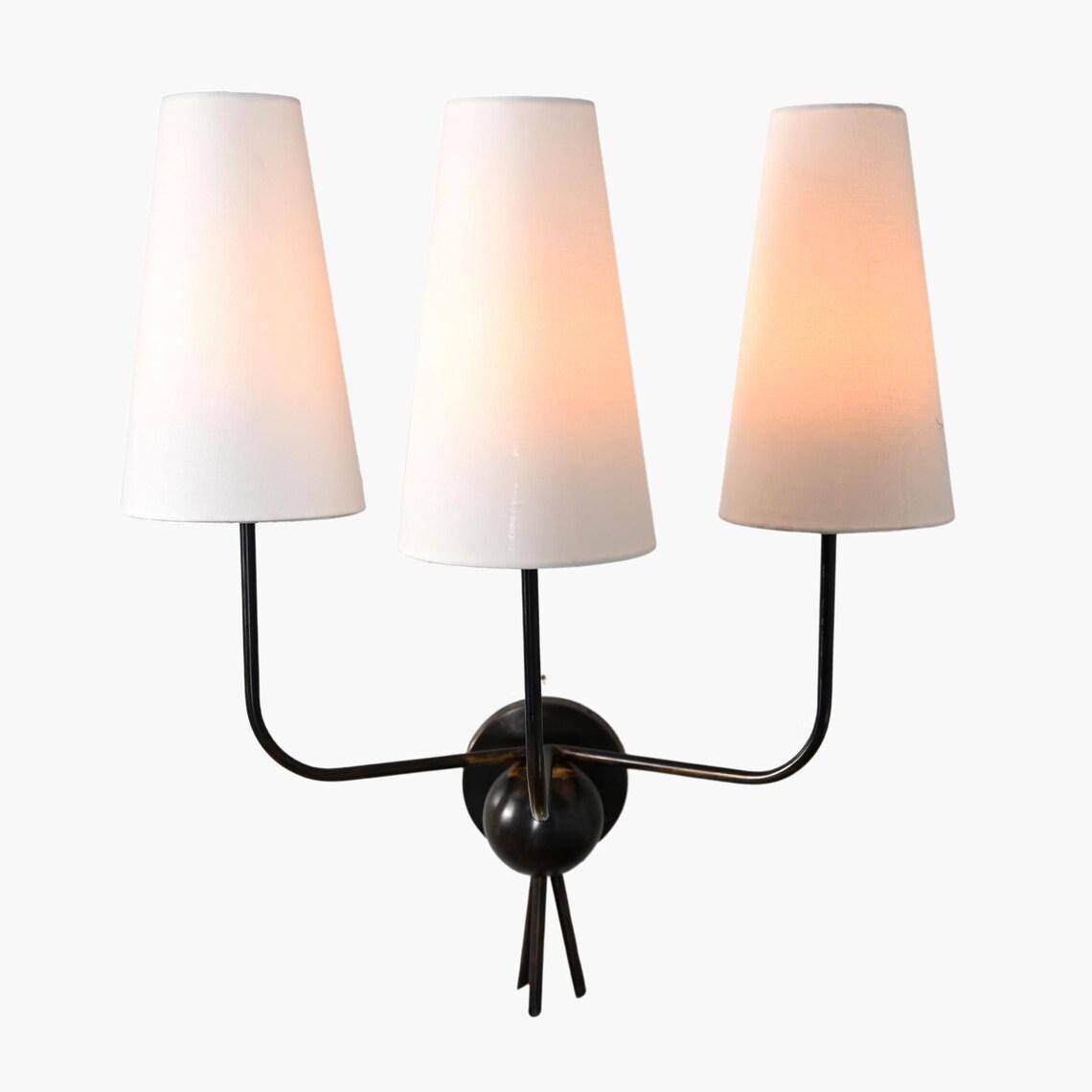 3-Light Linen Shade Wall Sconce Fabric Shades  Brass Wall Lamp