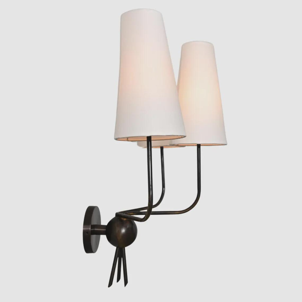 3-Light Linen Shade Wall Sconce Fabric Shades  Brass Wall Lamp