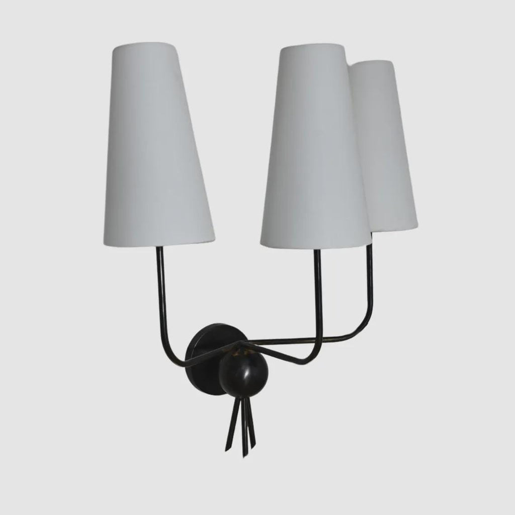 3-Light Linen Shade Wall Sconce Fabric Shades  Brass Wall Lamp