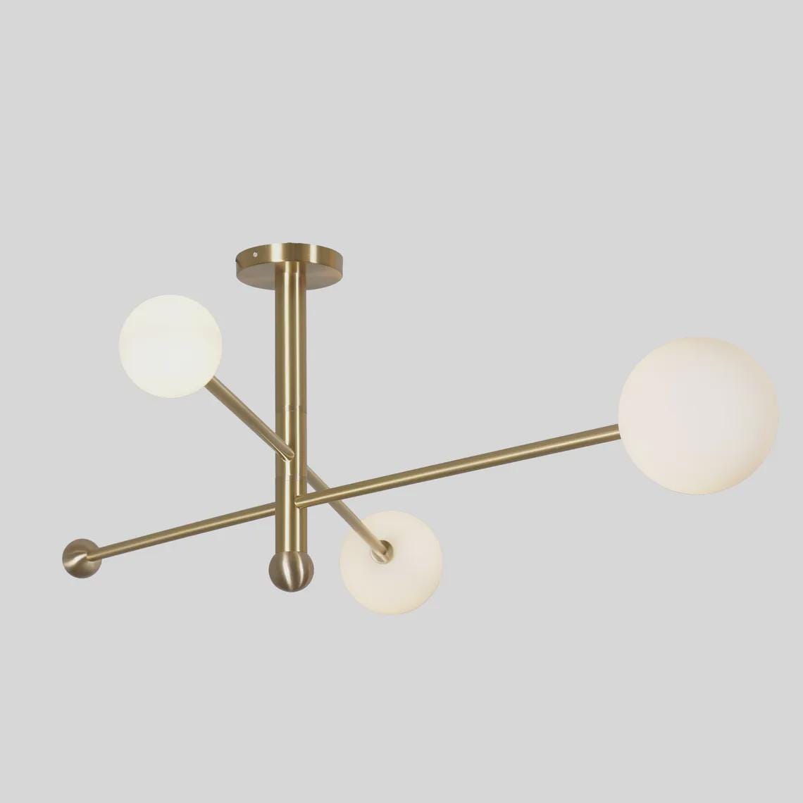 Handmade Brass Sputnik Chandelier: Mid Century Modern Three Globe Light