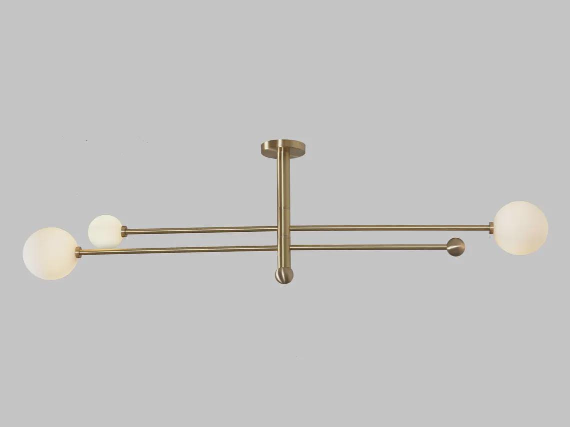 Handmade Brass Sputnik Chandelier: Mid Century Modern Three Globe Light