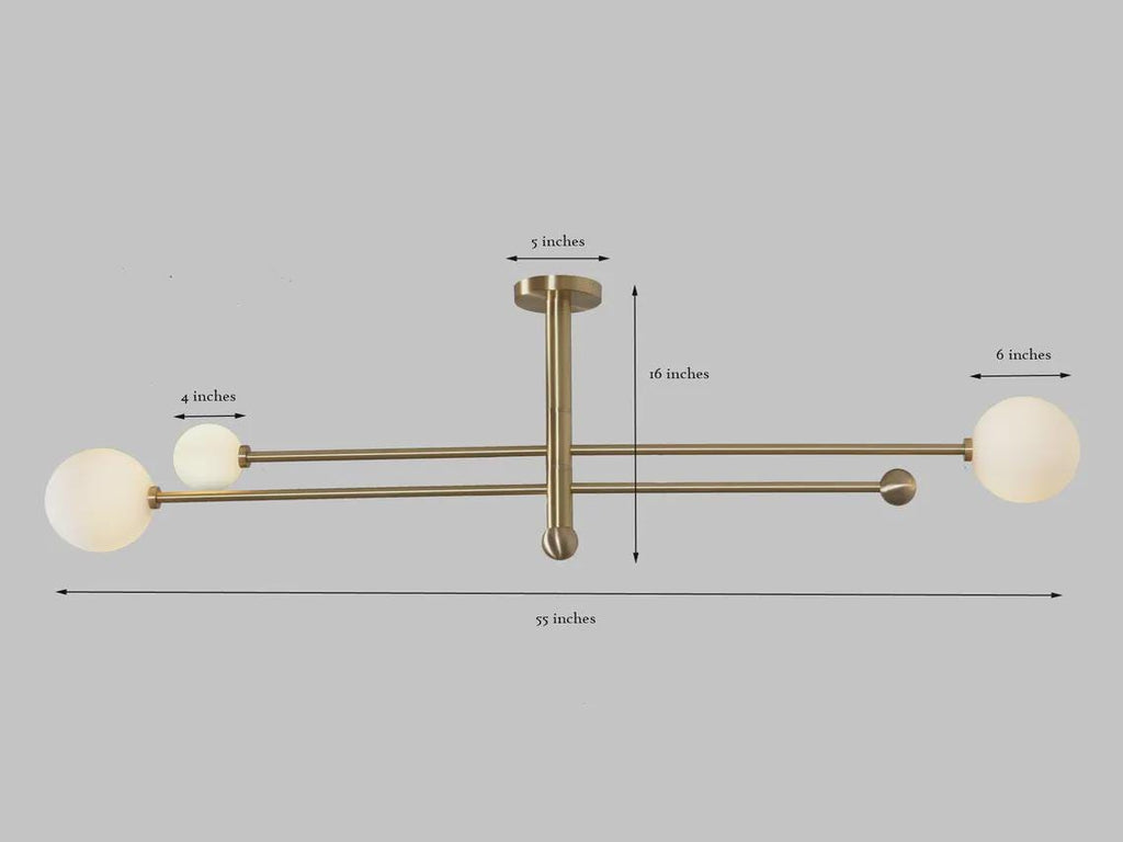 Handmade Brass Sputnik Chandelier: Mid Century Modern Three Globe Light