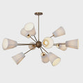 Brass Twelve Light Linen Shade Sputnik Starburst Ceiling Chandelier