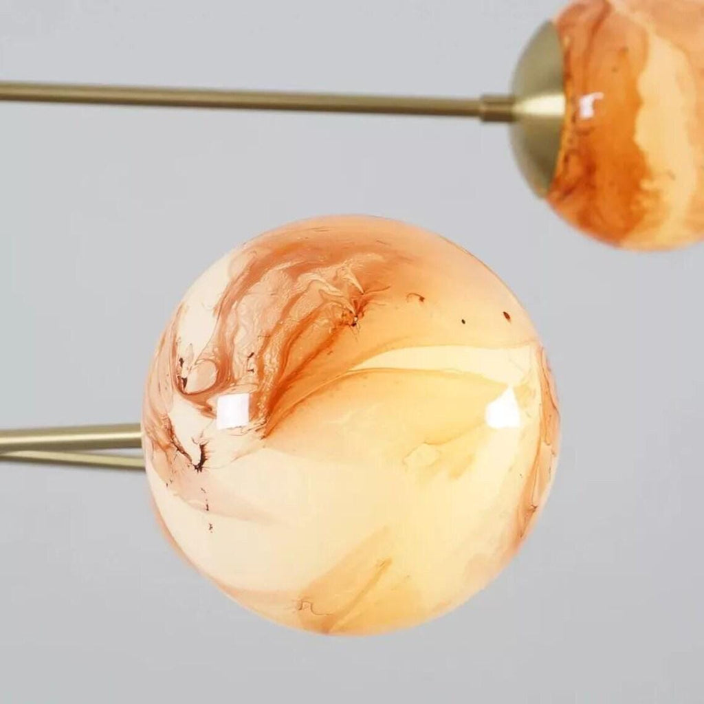 Mid-Century Sputnik Chandelier: Brushed Brass, 6 Glass Globes