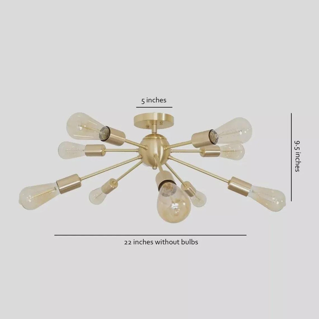 Sputnik 10 Arm Flush Mount Chandelier Modern Brass Light Ceiling Finish Bedroom Lights Fixture