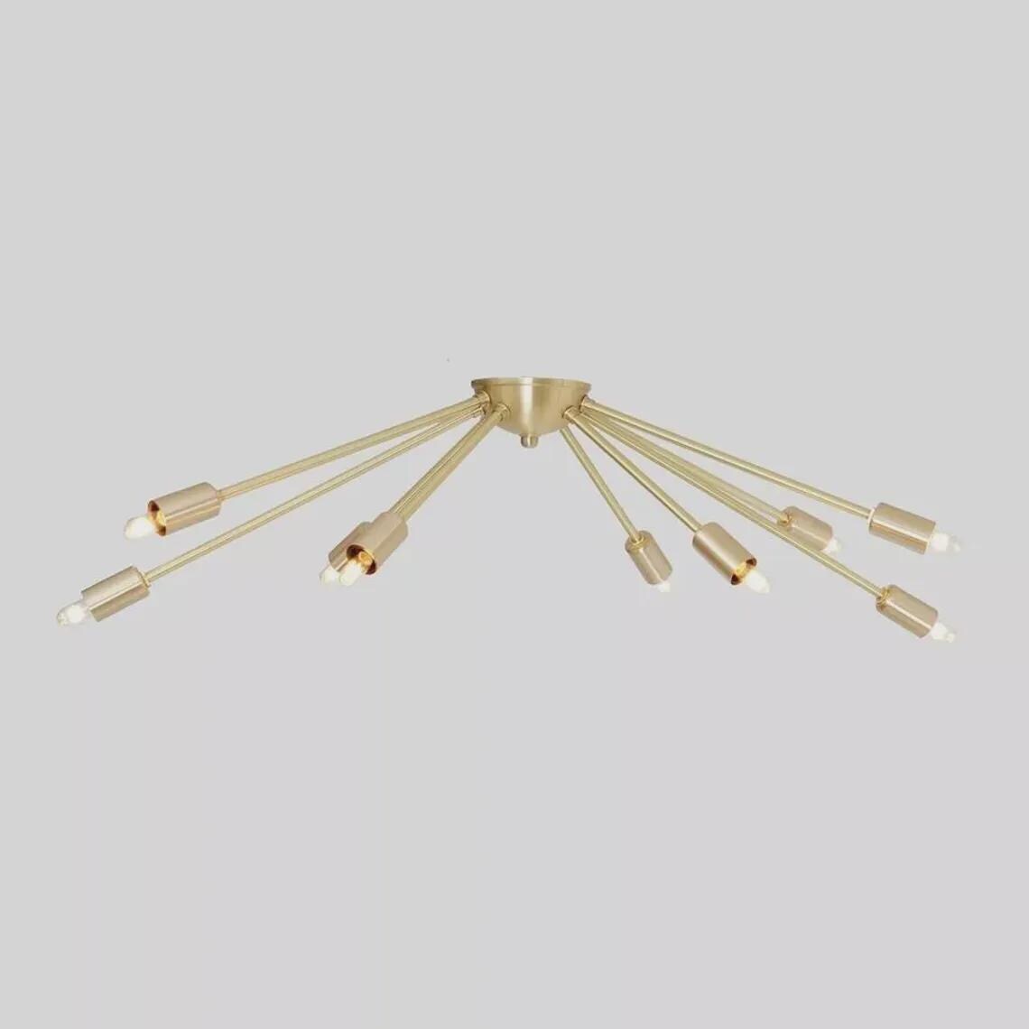 10 Arm Light Ceiling Sputnik Chandelier Flush Mount Brushed Brass Finish Bedroom Lights Fixture