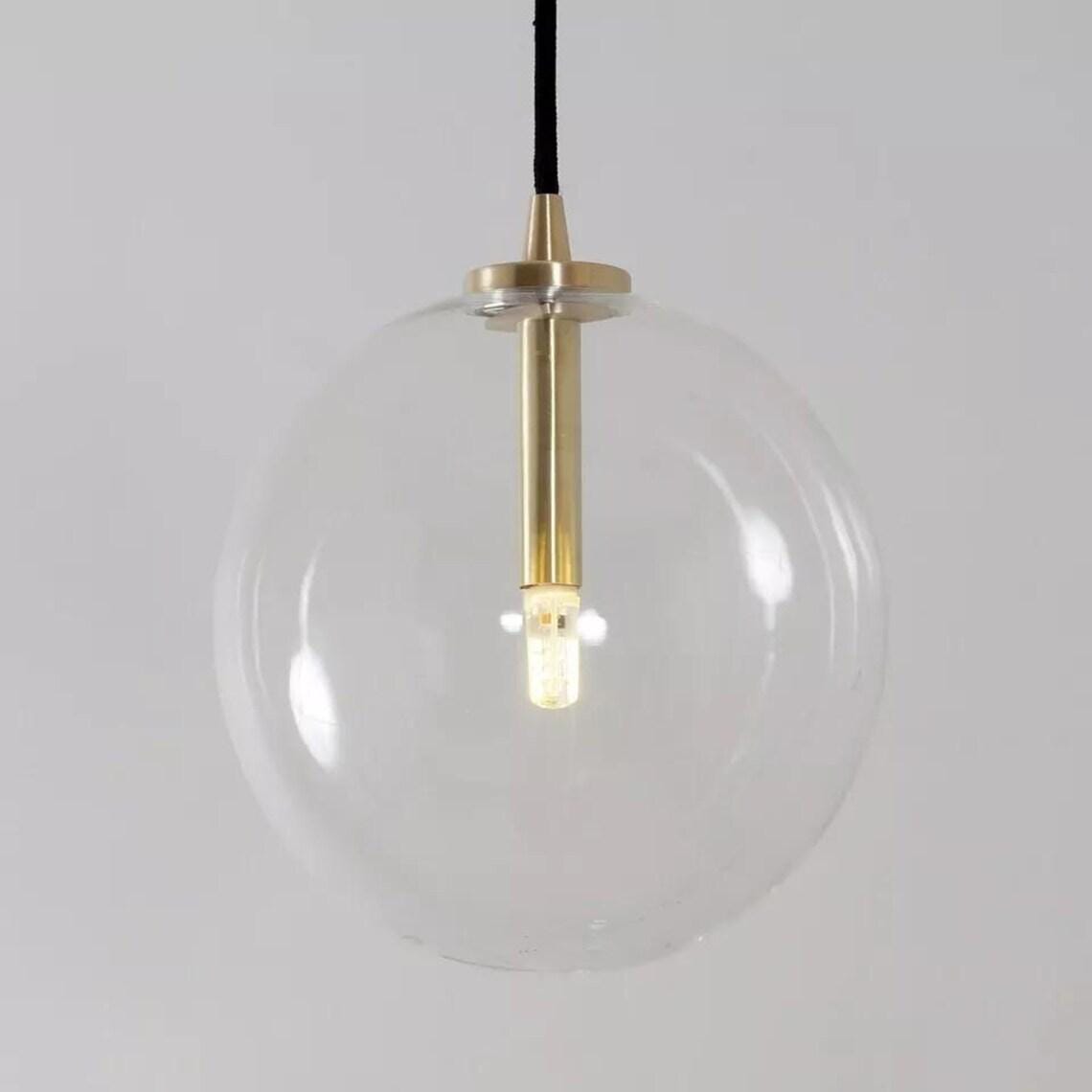 Opal Glass Globe Pendant Light - Mid Century Raw Brass Finish