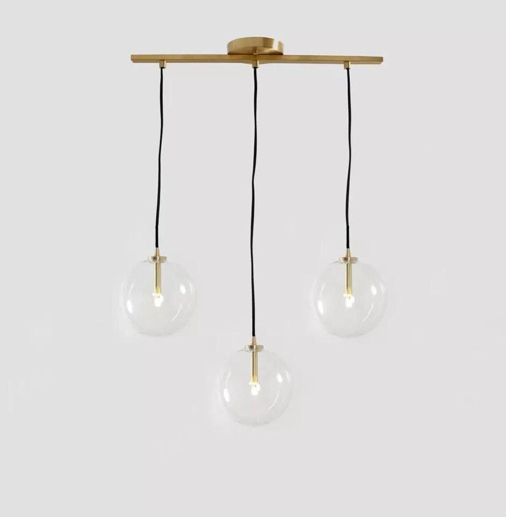 Opal Glass Globe Pendant Light - Mid Century Raw Brass Finish