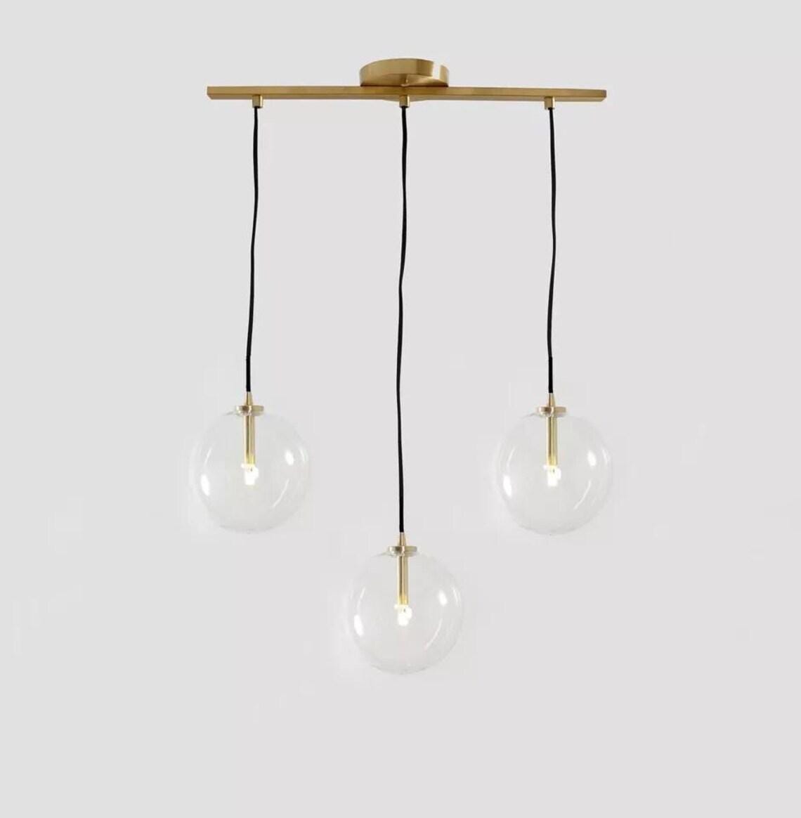 Opal Glass Globe Pendant Light - Mid Century Raw Brass Finish