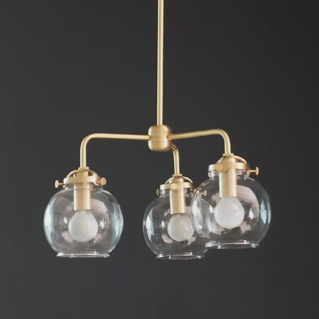 Sputnik Chandelier Pendant 3 Light Glass Globe Sputnik Starburst Raw Brass Finish Bedroom  Fixture