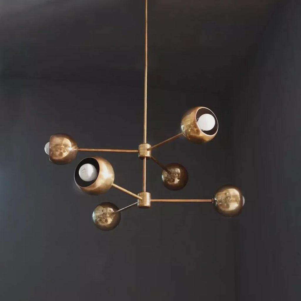 Modern Brass Sputnik Chandelier, 6 Light Mid Century Style