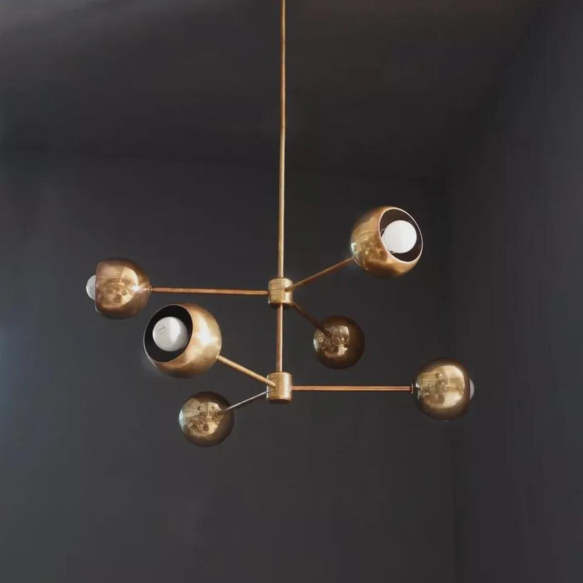 Modern Brass Sputnik Chandelier, 6 Light Mid Century Style
