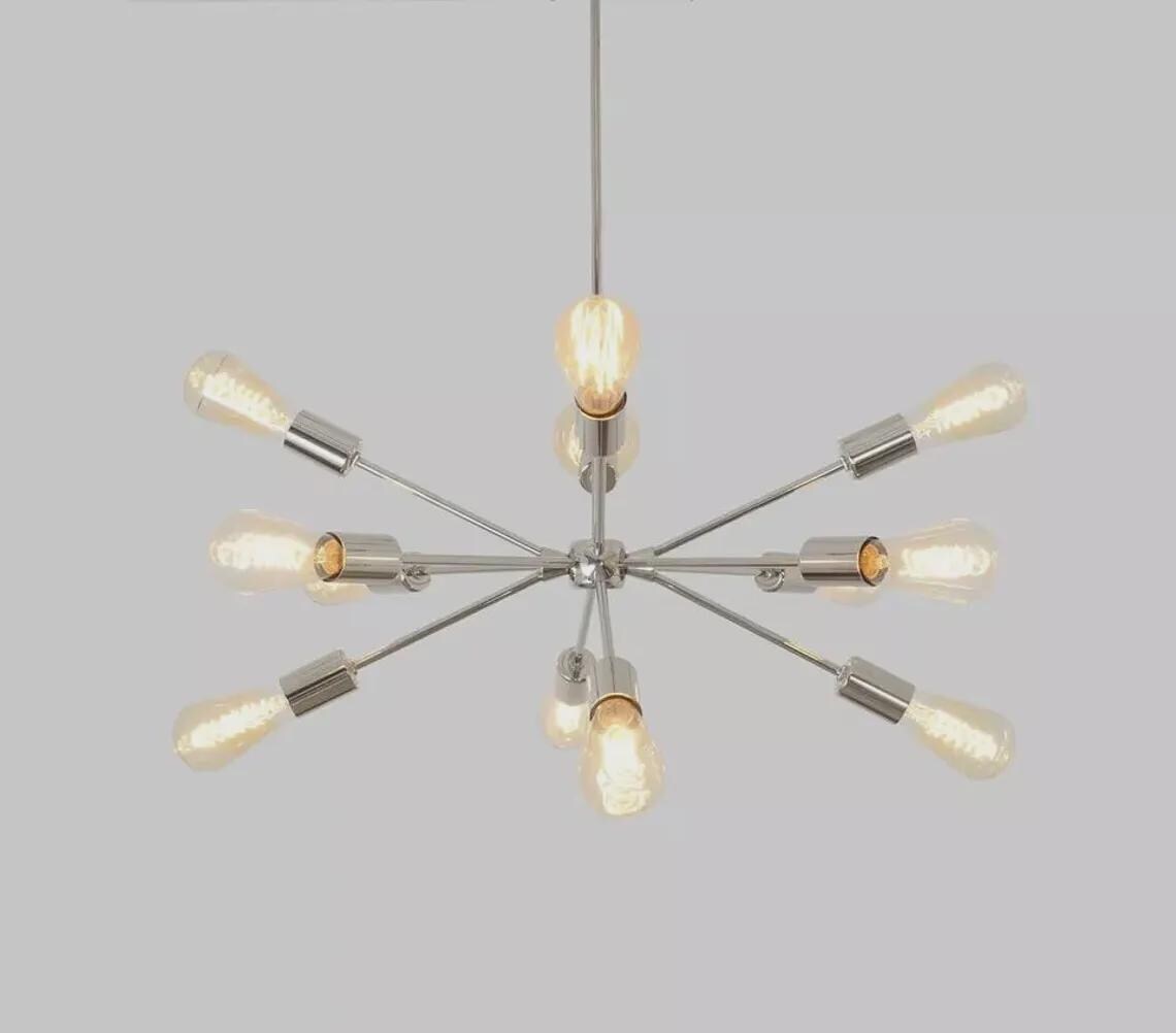 12 Lights Mid Century Sputnik Starburst Chandelier Fixture Brushed Chrome Brass Finish Bedroom Lights