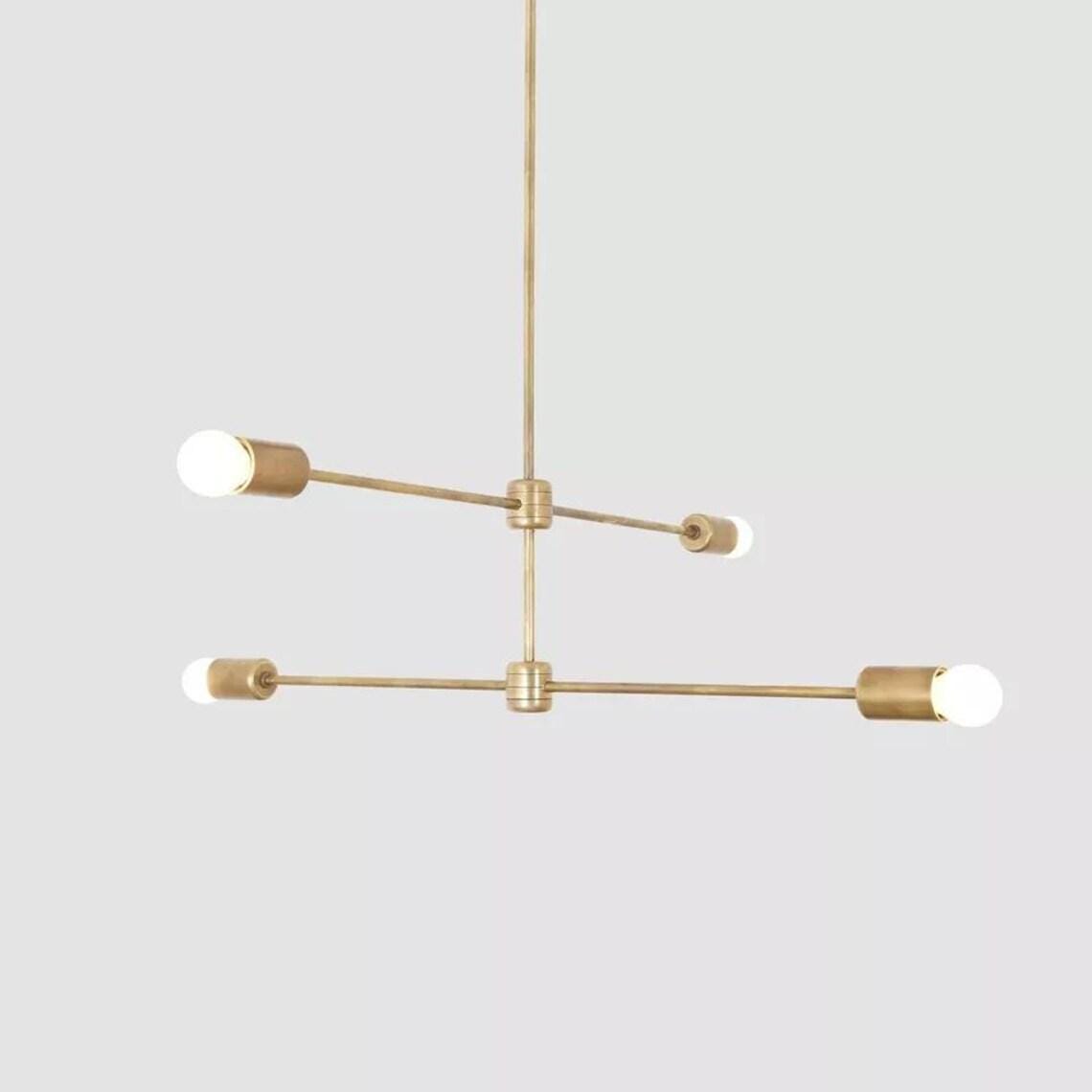Raw Brass Sputnik Chandelier - Mid Century Modern 4-Arm Ceiling Light