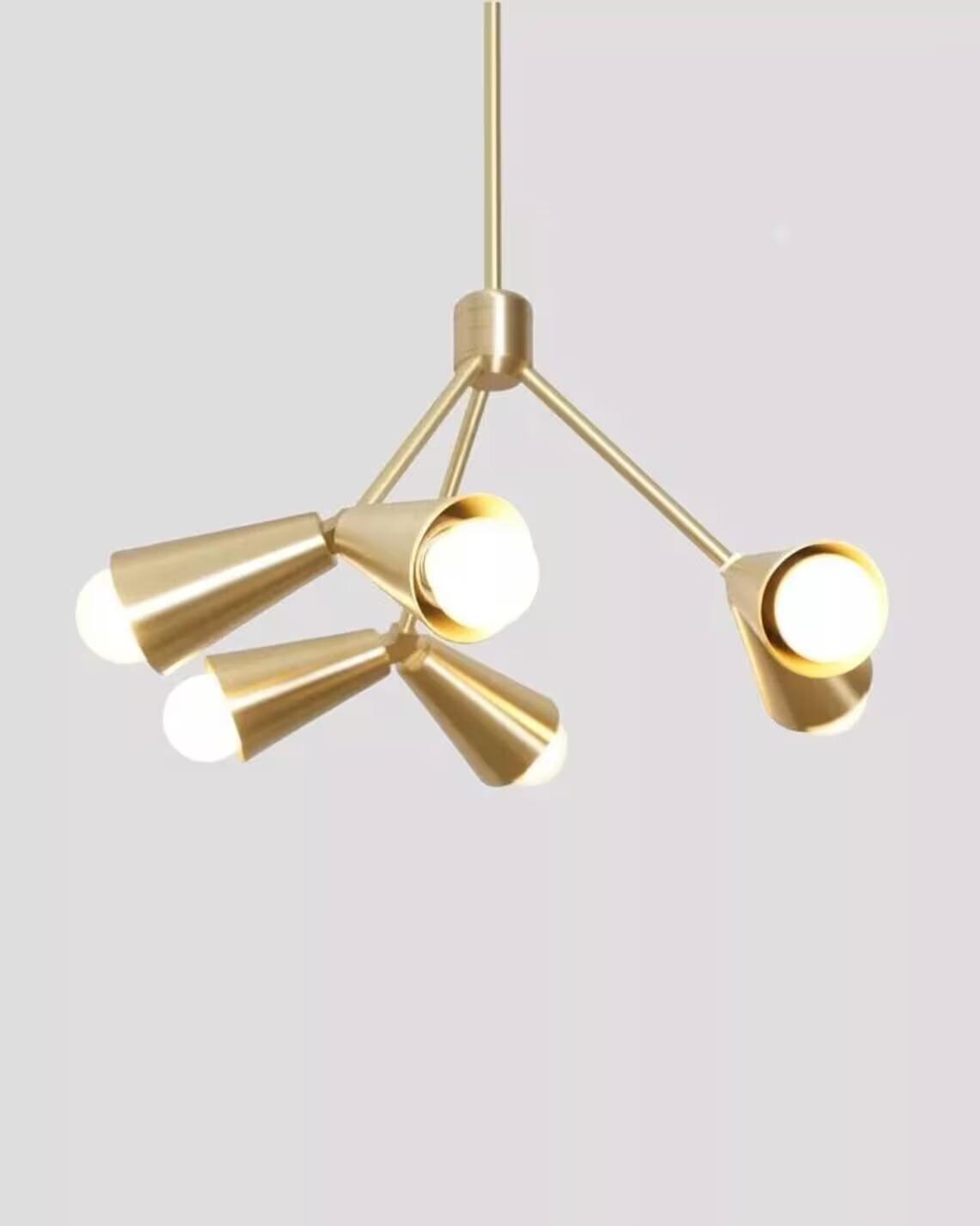Brushed Brass Sputnik Chandelier - Mid-Century Modern 6-Light Pendant