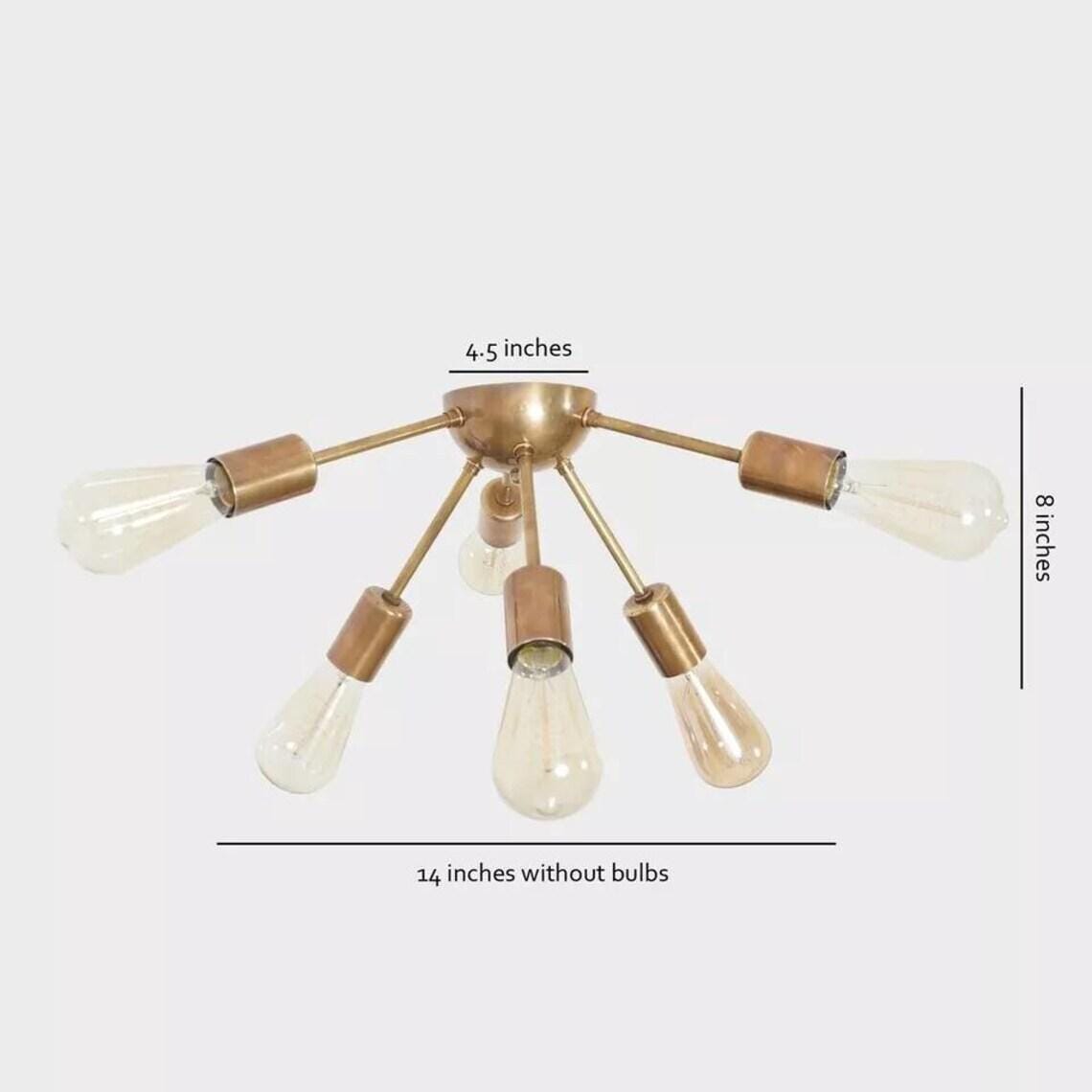 Sputnik Chandelier: Mid Century Modern Brass 6-Arm Flush Mount Light