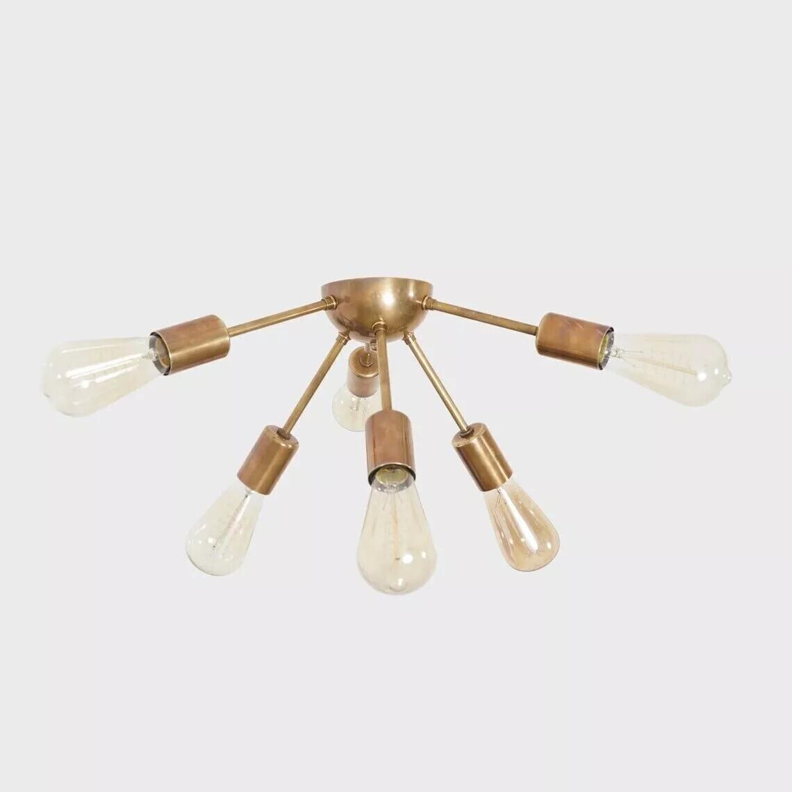 Sputnik Chandelier: Mid Century Modern Brass 6-Arm Flush Mount Light
