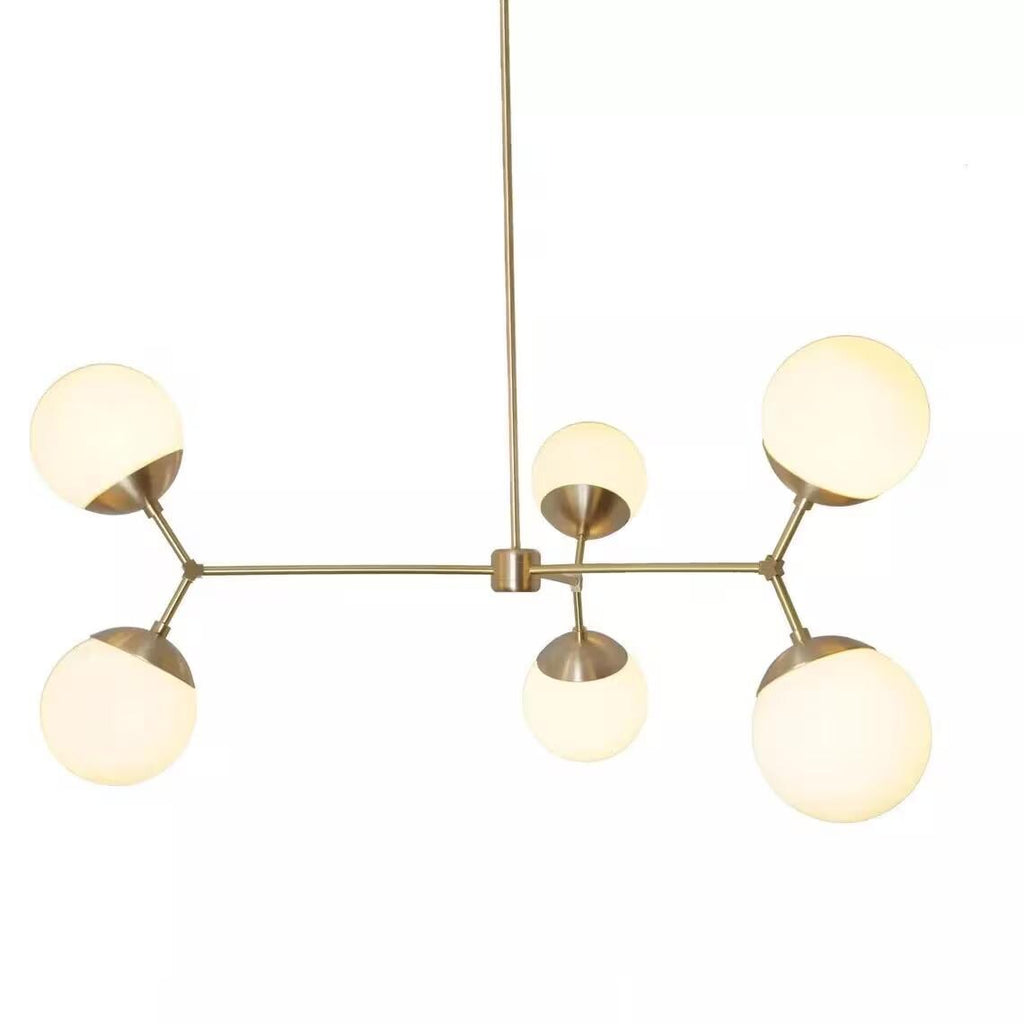 Sputnik Chandelier: Mid-Century Modern, 6-Light Glass Globe, Raw Brass