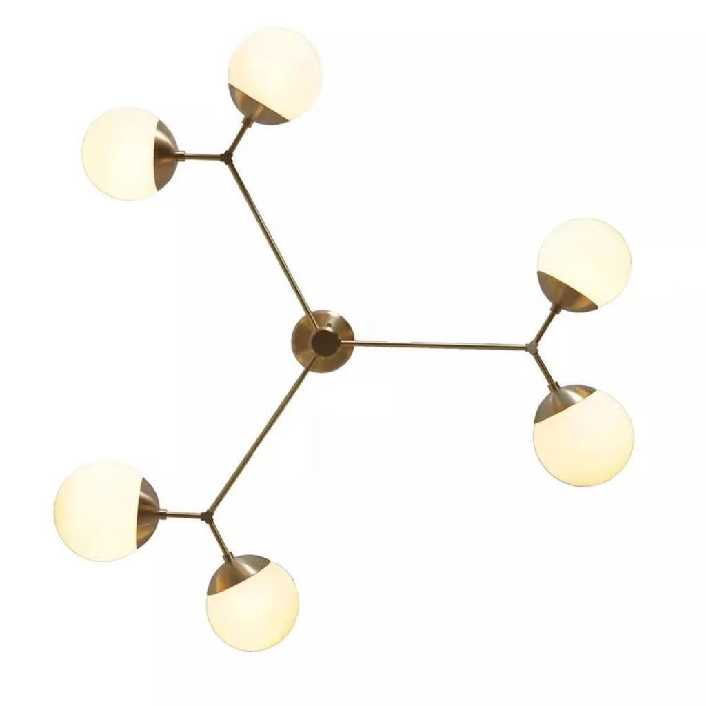 Sputnik Chandelier: Mid-Century Modern, 6-Light Glass Globe, Raw Brass