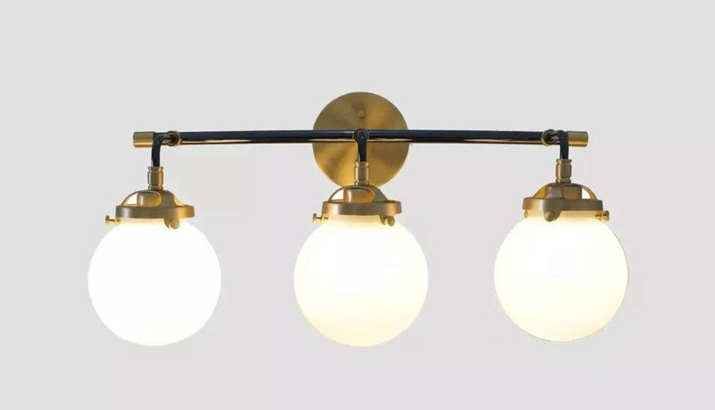 Italian Wall Sconce Mid-Century3 Glass Globe Light Raw Brass Finish Bedroom Lights Fixture