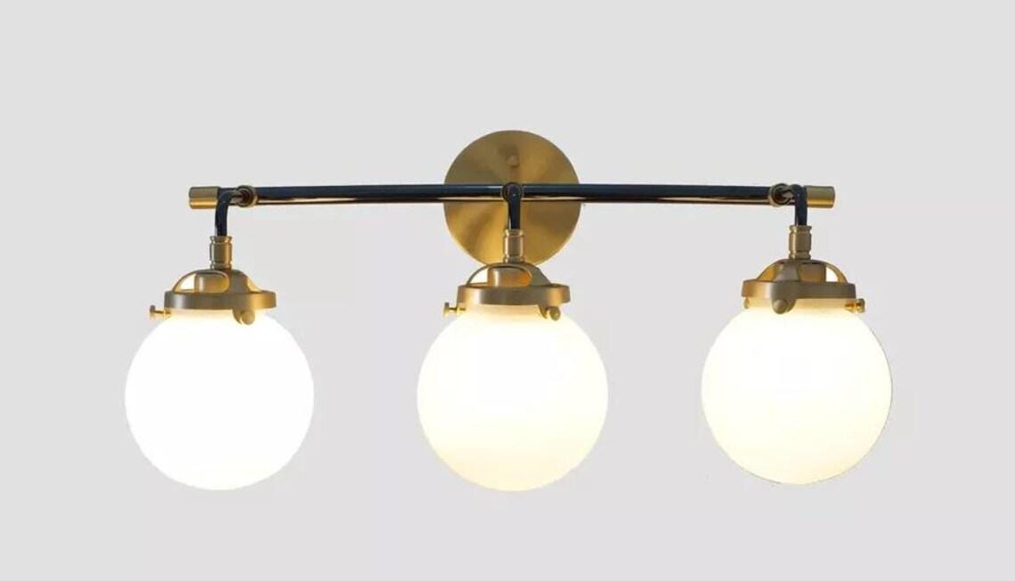 Italian Wall Sconce Mid-Century3 Glass Globe Light Raw Brass Finish Bedroom Lights Fixture