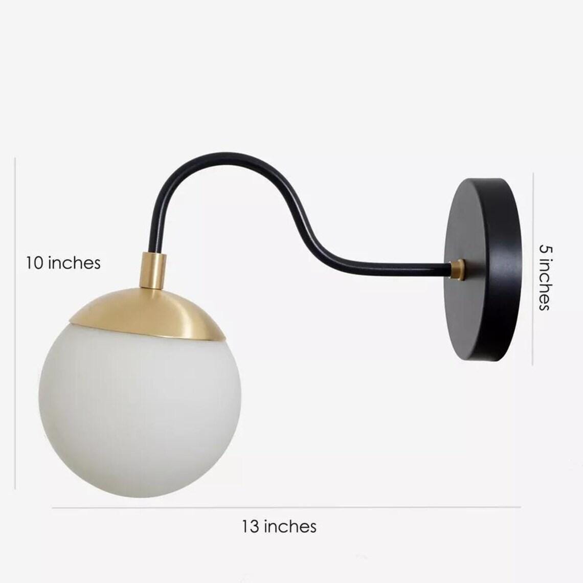 Modern Brass Glass Globe Wall Sconce – Black Bedside Lamp