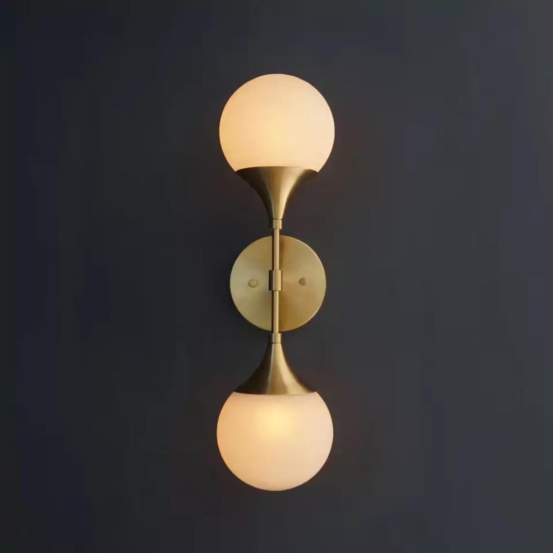 Mid Century Modern Brass Globe Wall Sconce, Hallway Lighting