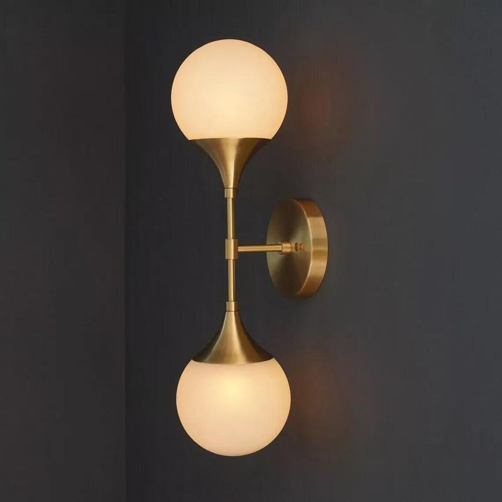 Mid Century Modern Brass Globe Wall Sconce, Hallway Lighting