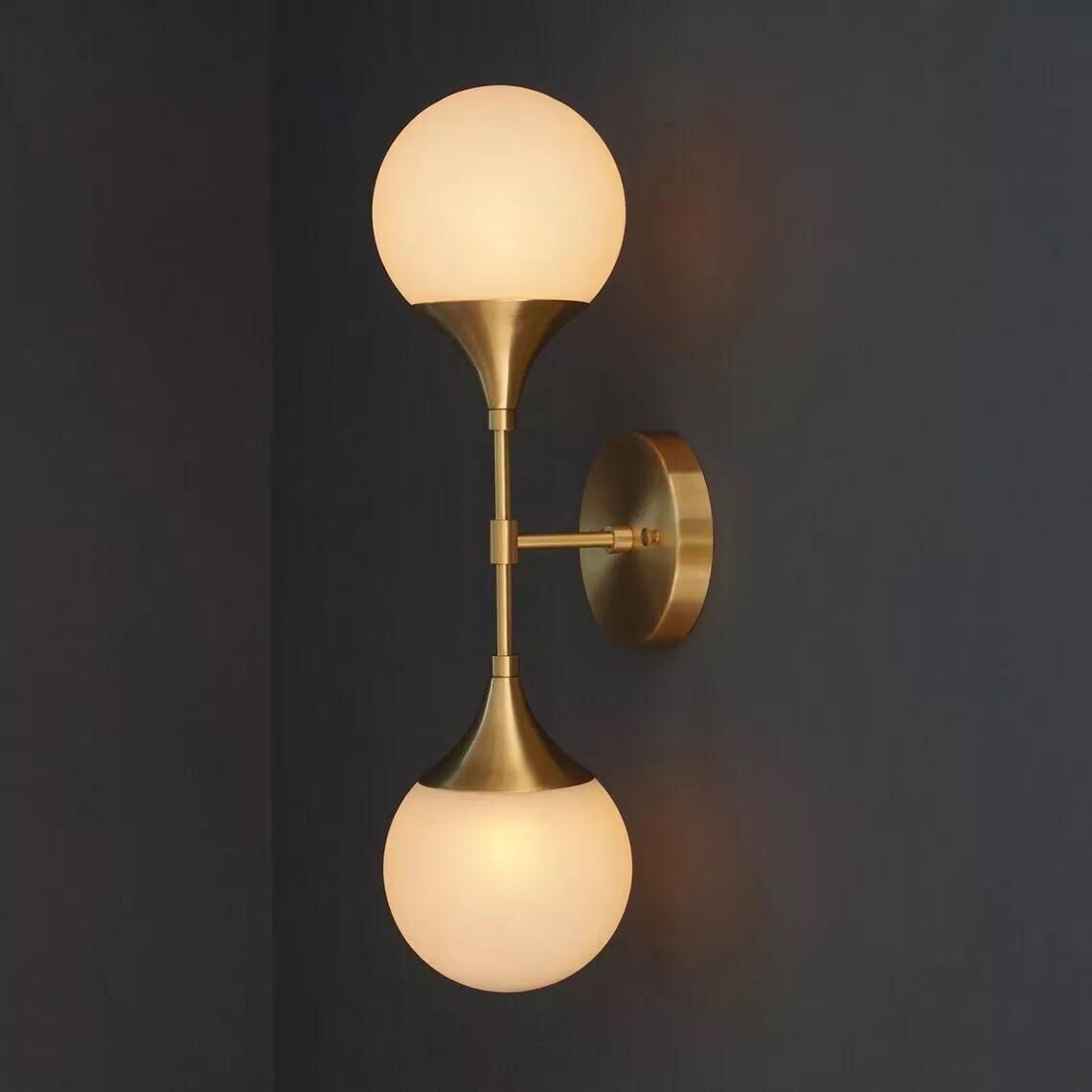 Mid Century Modern Brass Globe Wall Sconce, Hallway Lighting