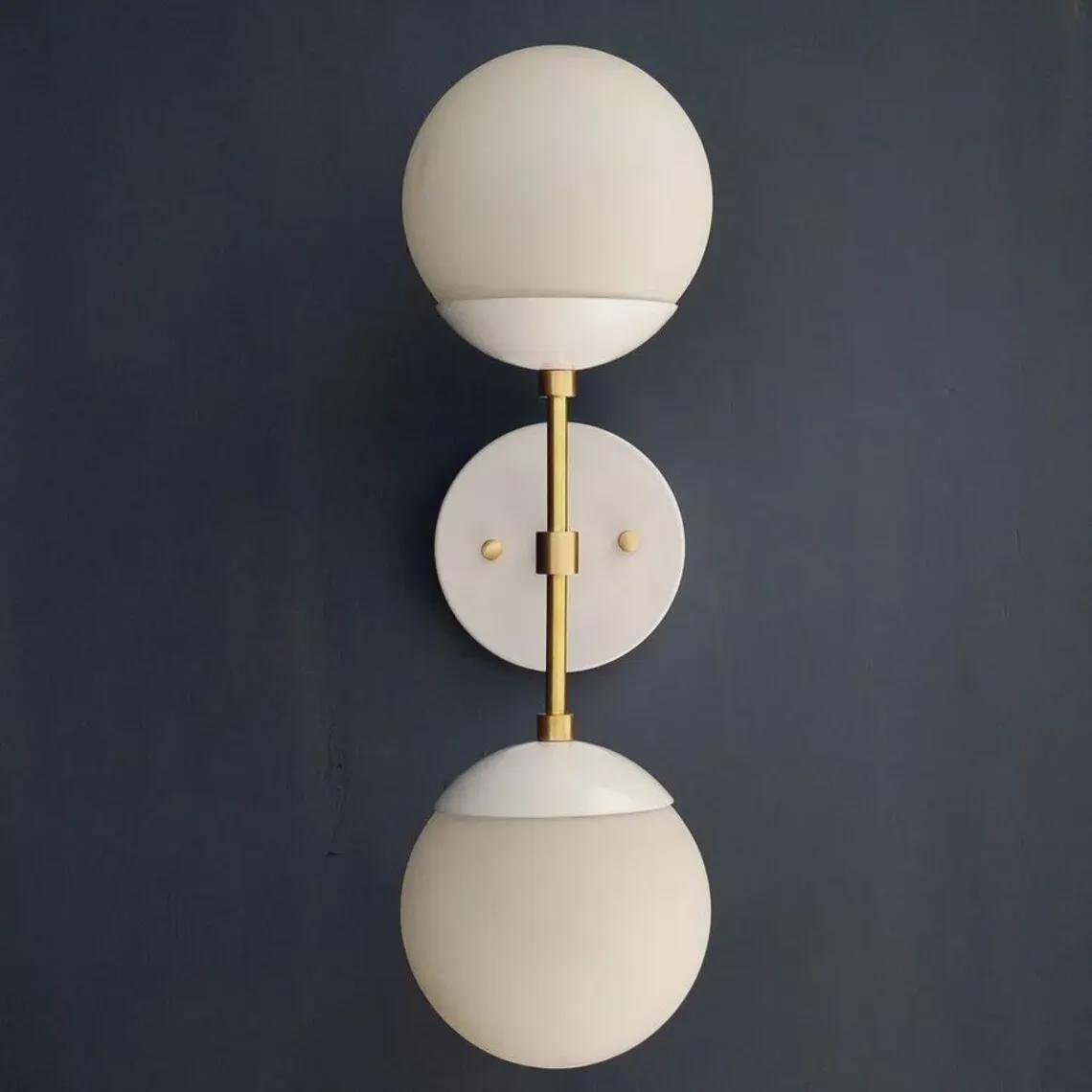 Mid Century Modern Brass Double Globe Wall Sconce