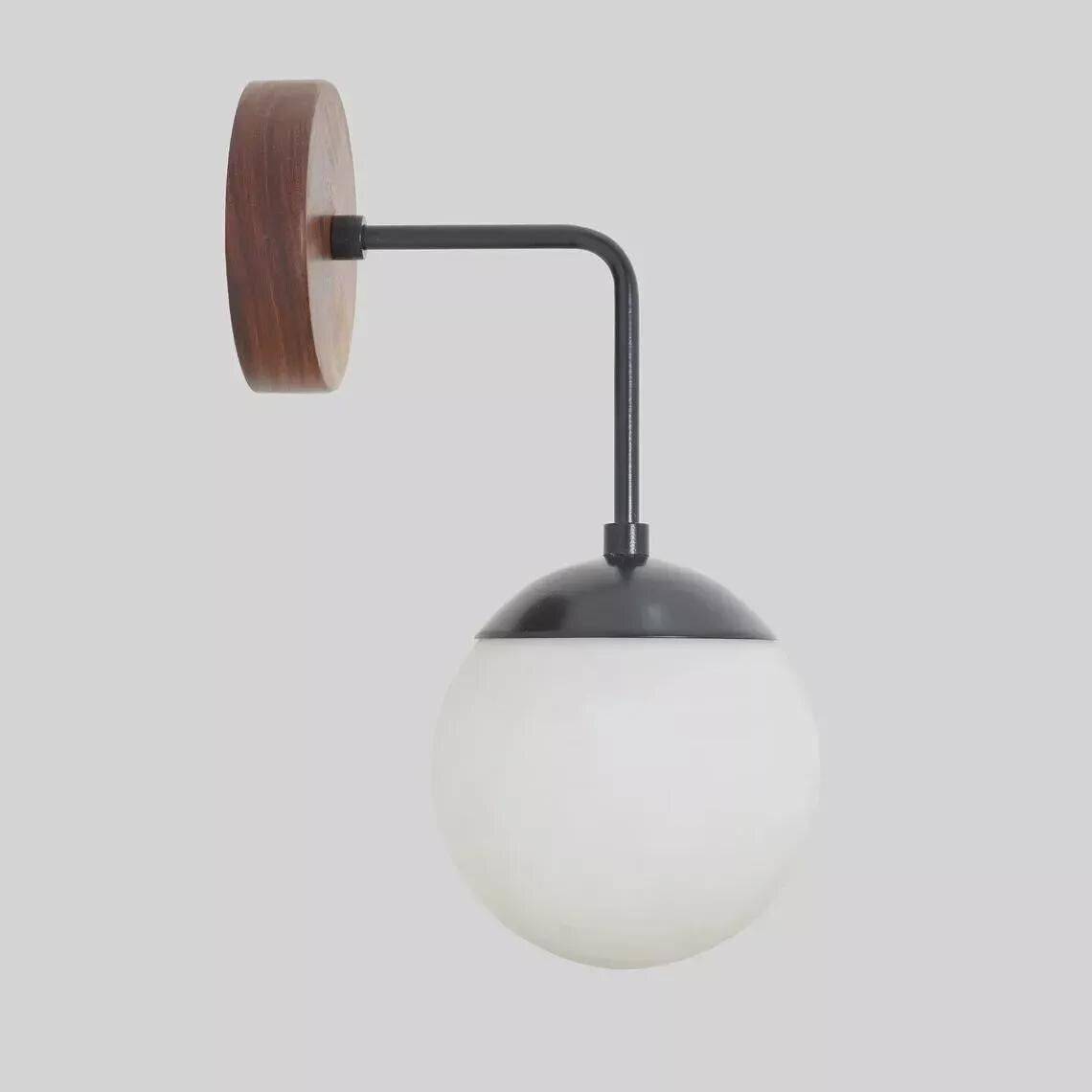 Mid Century Modern Brass Wall Sconce, Opal Glass Globe Bedside Light