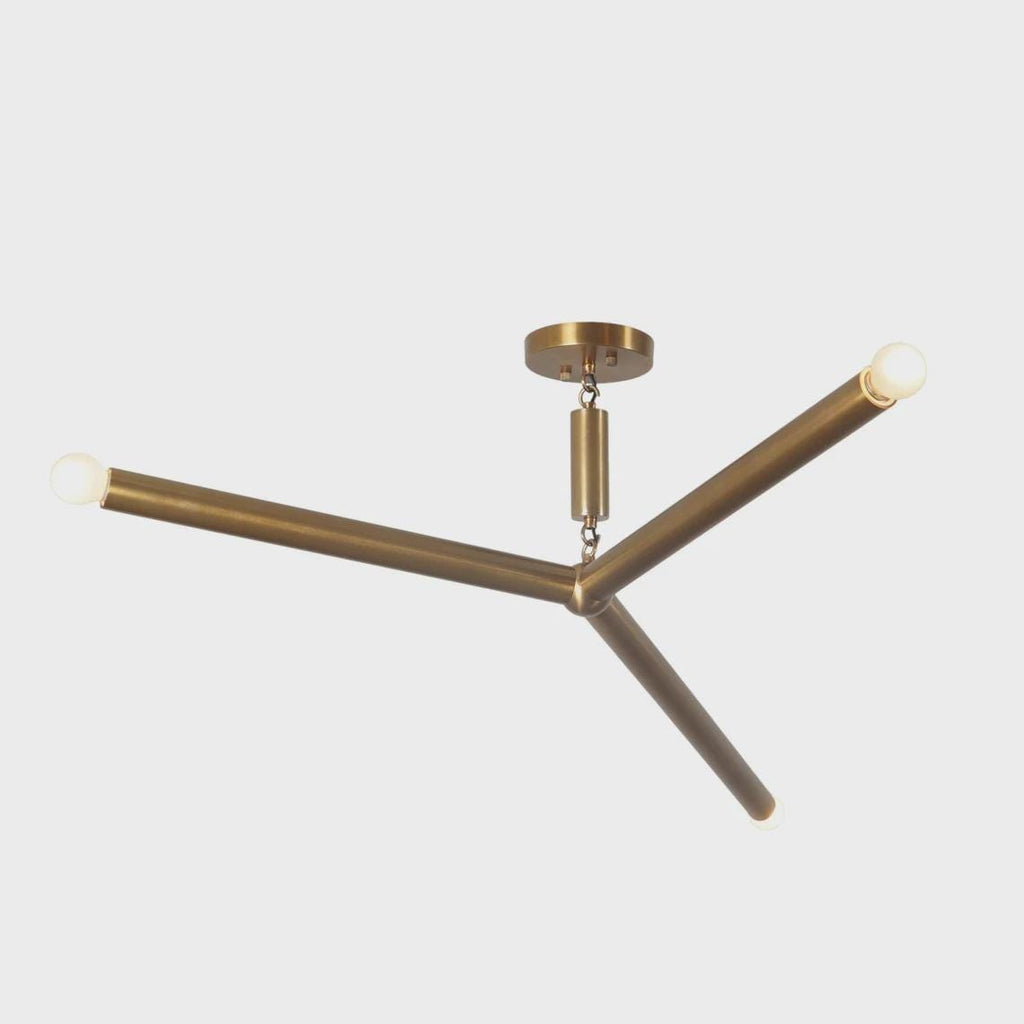 Mid Century Sputnik Three Arm Light Linear Chandelier Modern Brass Chandelier Ceiling Fixture