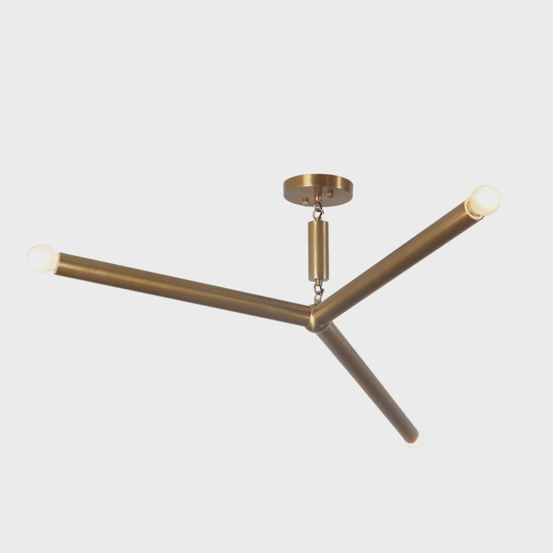 Mid Century Sputnik Three Arm Light Linear Chandelier Modern Brass Chandelier Ceiling Fixture