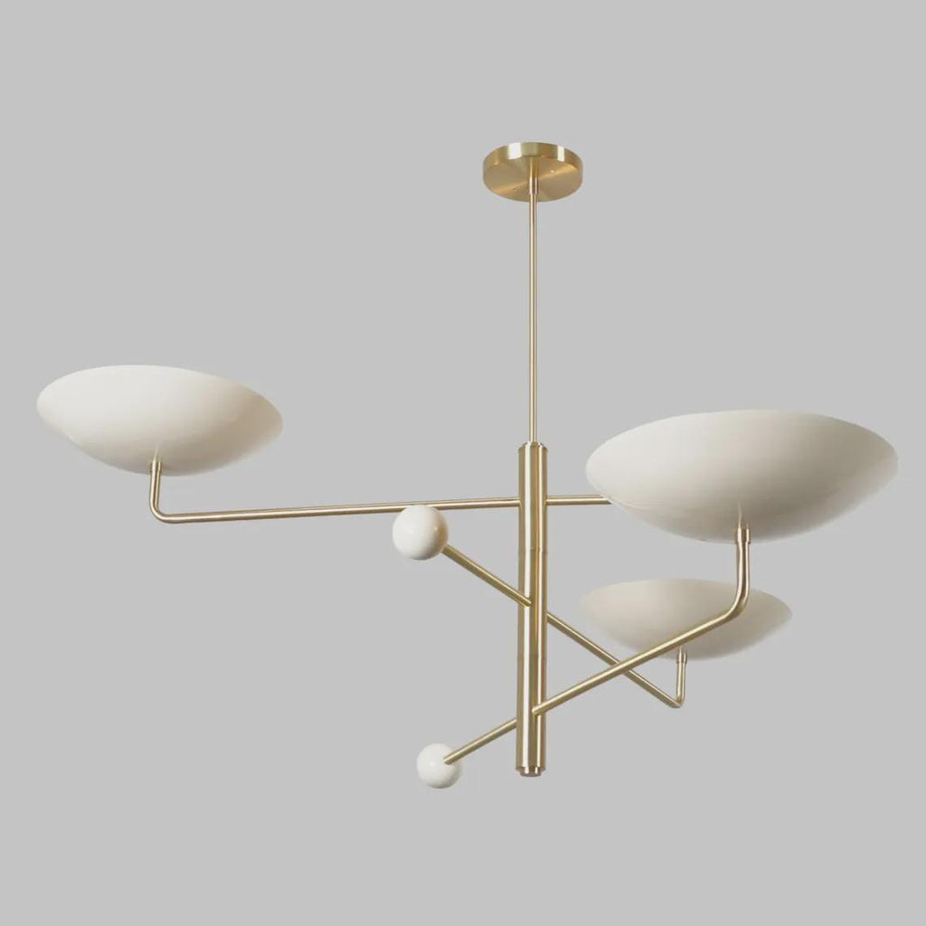 Mid Century Modern Sputnik Chandelier: Patina Brass, Three Light