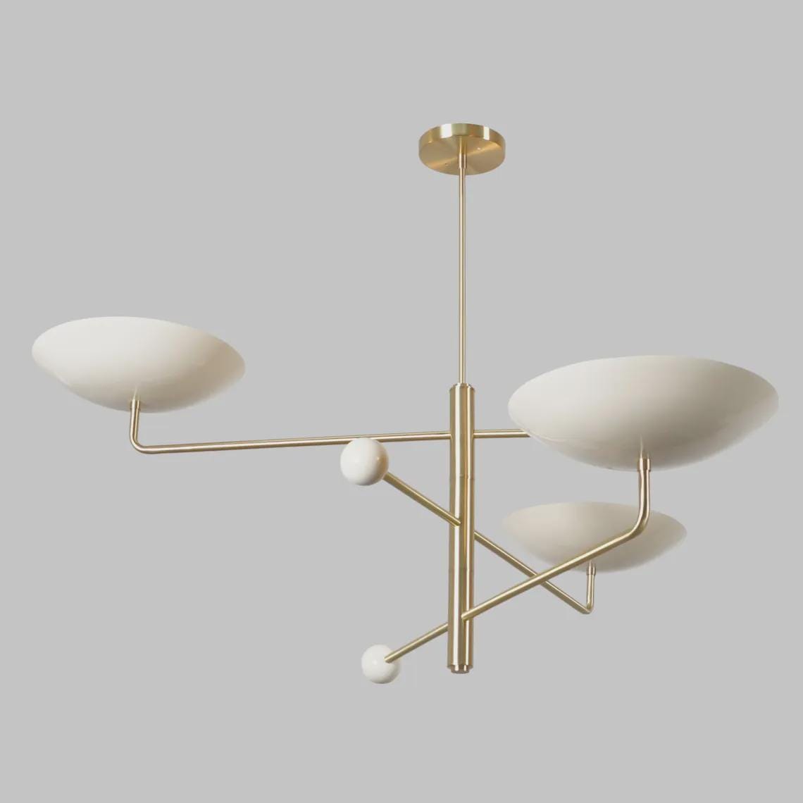 Mid Century Modern Sputnik Chandelier: Patina Brass, Three Light