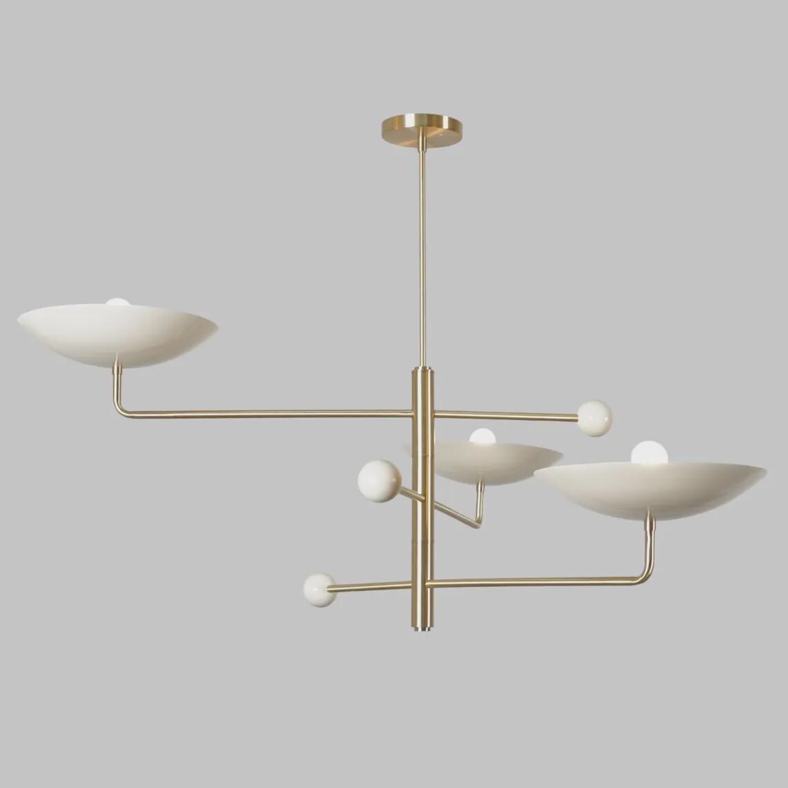 Mid Century Modern Sputnik Chandelier: Patina Brass, Three Light