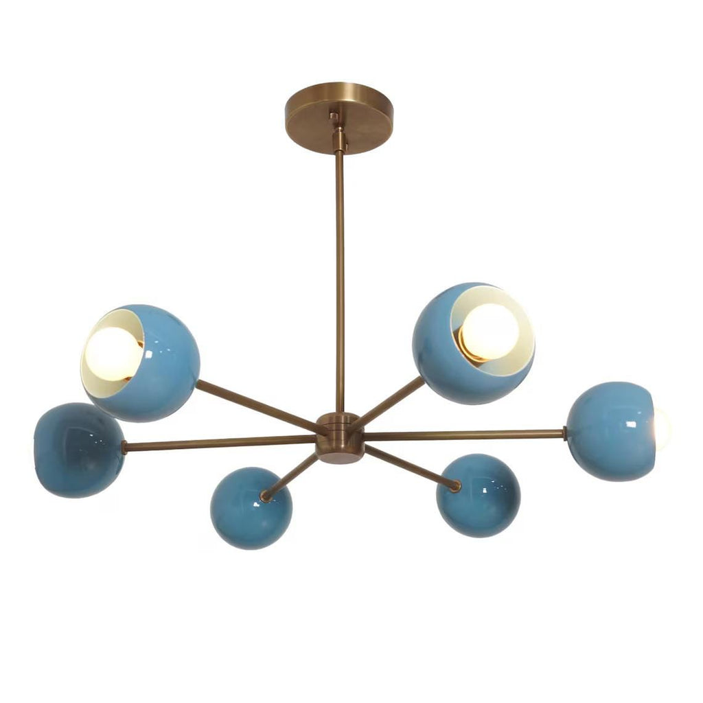 Six Arm Linen Shade Brass Chandelier Sputnik Light Fixture