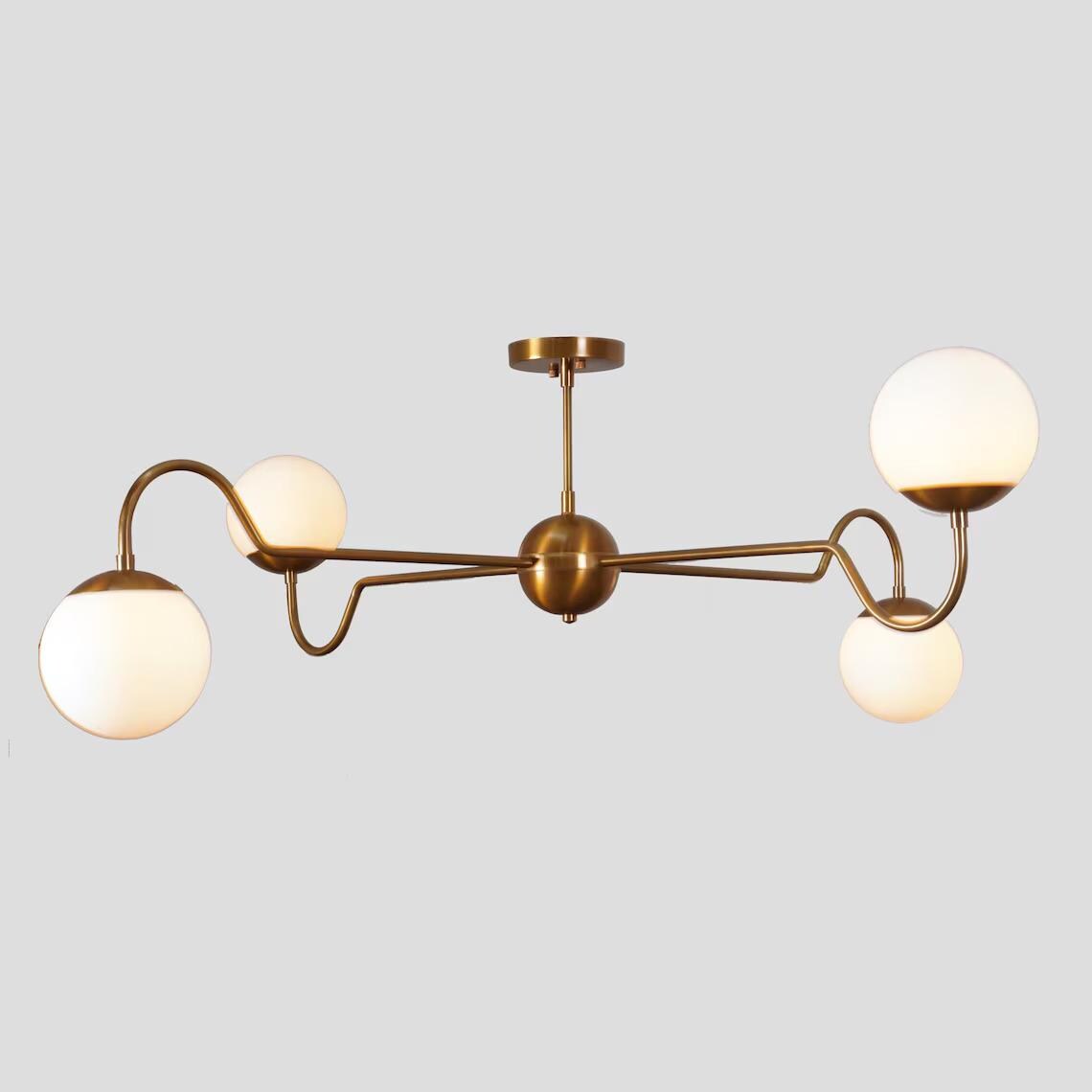 Brass Sputnik Chandelier with Glass Globes, Mid-Century Modern Style