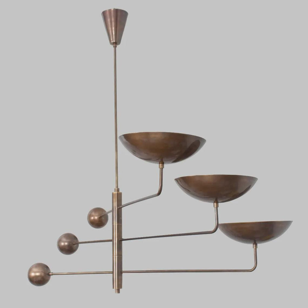 3 Light Disk Shade Pendant Mid Century Modern Patina Brass Sputnik chandelier light Fixture