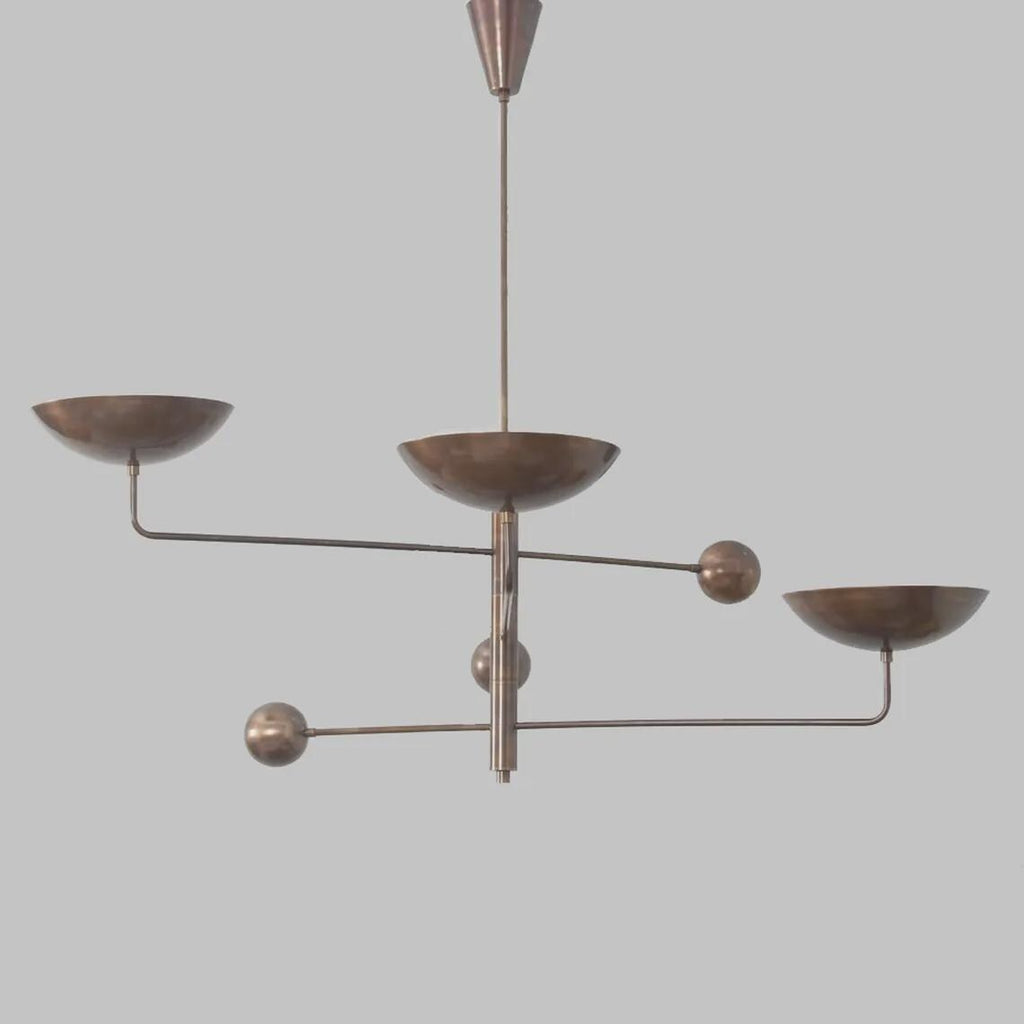 3 Light Disk Shade Pendant Mid Century Modern Patina Brass Sputnik chandelier light Fixture