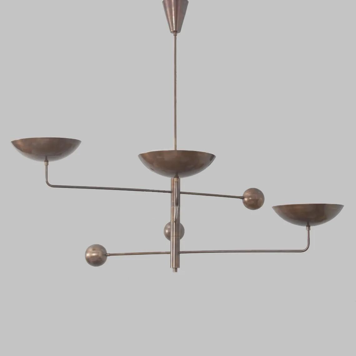3 Light Disk Shade Pendant Mid Century Modern Patina Brass Sputnik chandelier light Fixture