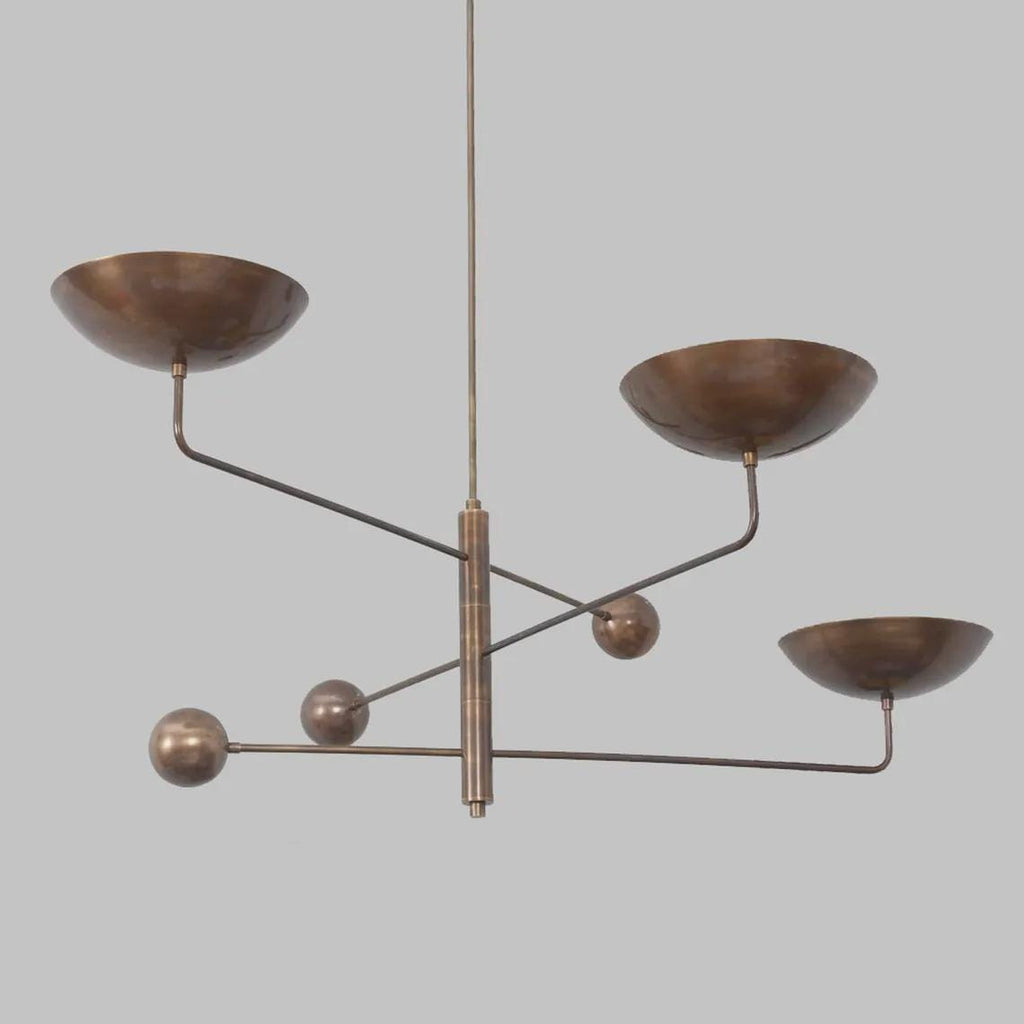 3 Light Disk Shade Pendant Mid Century Modern Patina Brass Sputnik chandelier light Fixture