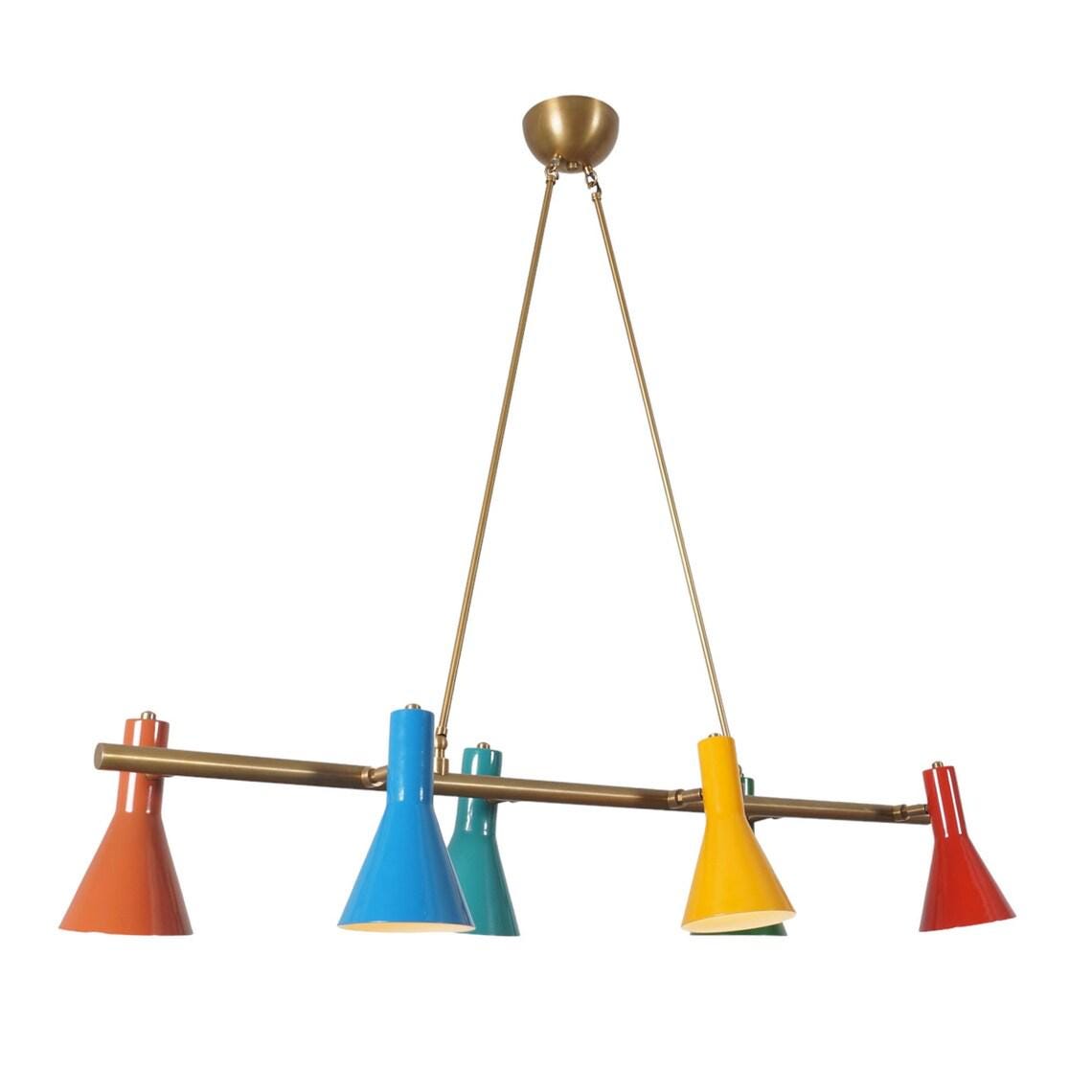 Mid Century Multi Color Shade Linear Chandelier Ceiling Pendant Light Fixture Modern Chandelier