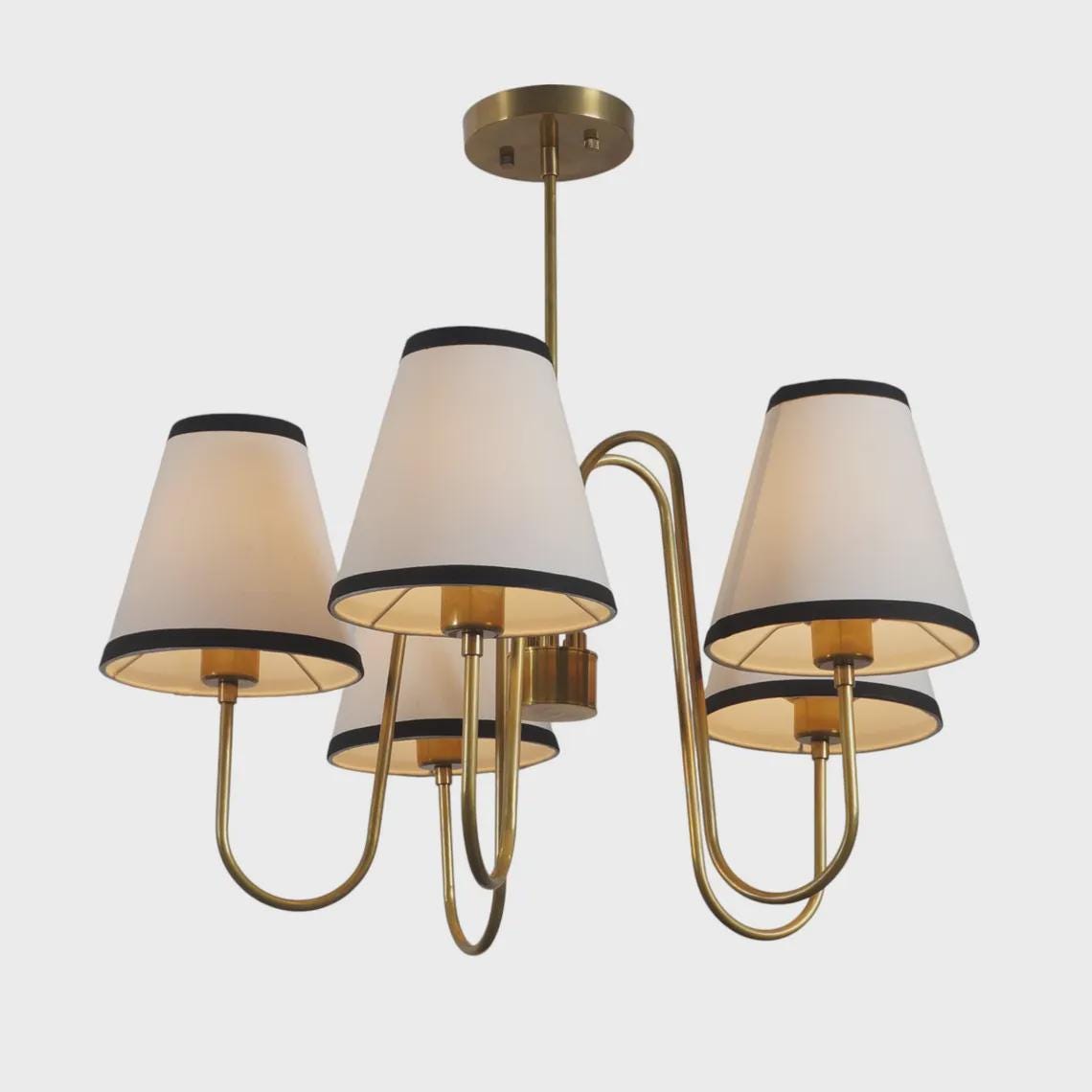 5-Light Linen Shade Brass Sputnik Chandelier with Linen Fabric Shades Ceiling Fixture