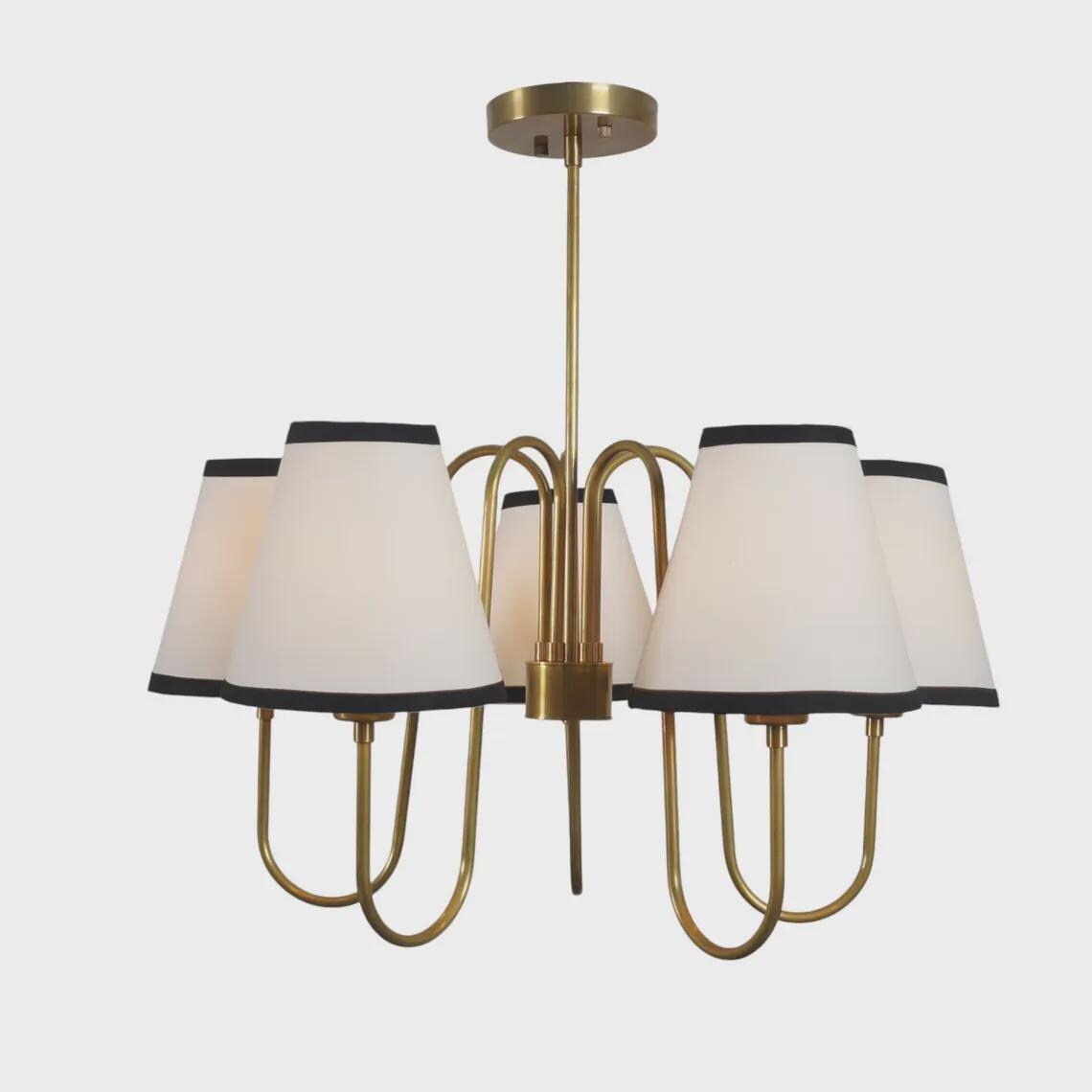 5-Light Linen Shade Brass Sputnik Chandelier with Linen Fabric Shades Ceiling Fixture