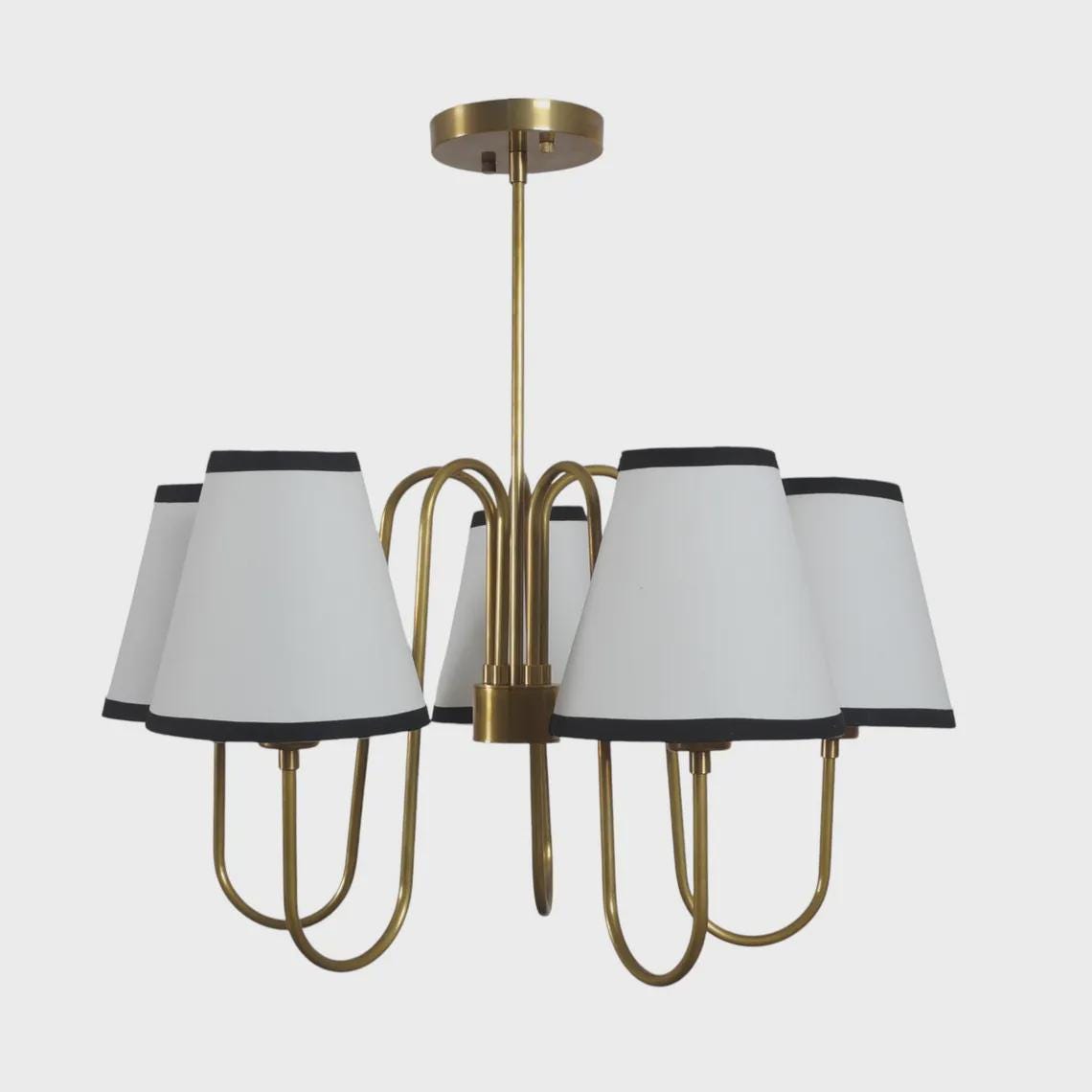 5-Light Linen Shade Brass Sputnik Chandelier with Linen Fabric Shades Ceiling Fixture