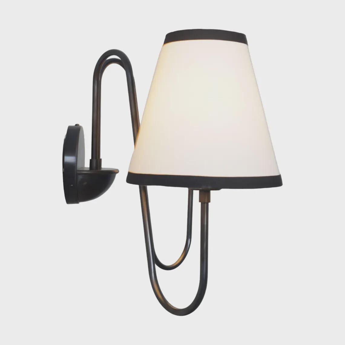 2-Light Linen Shade Raw Brass Wall Sconce with Black Fabric Shades Lamp