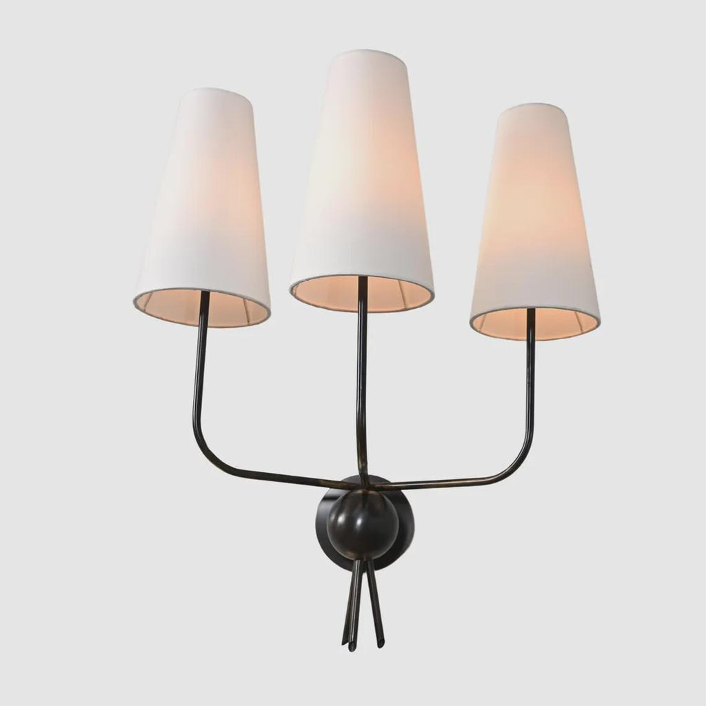 3-Light Linen Shade Wall Sconce Fabric Shades  Brass Wall Lamp