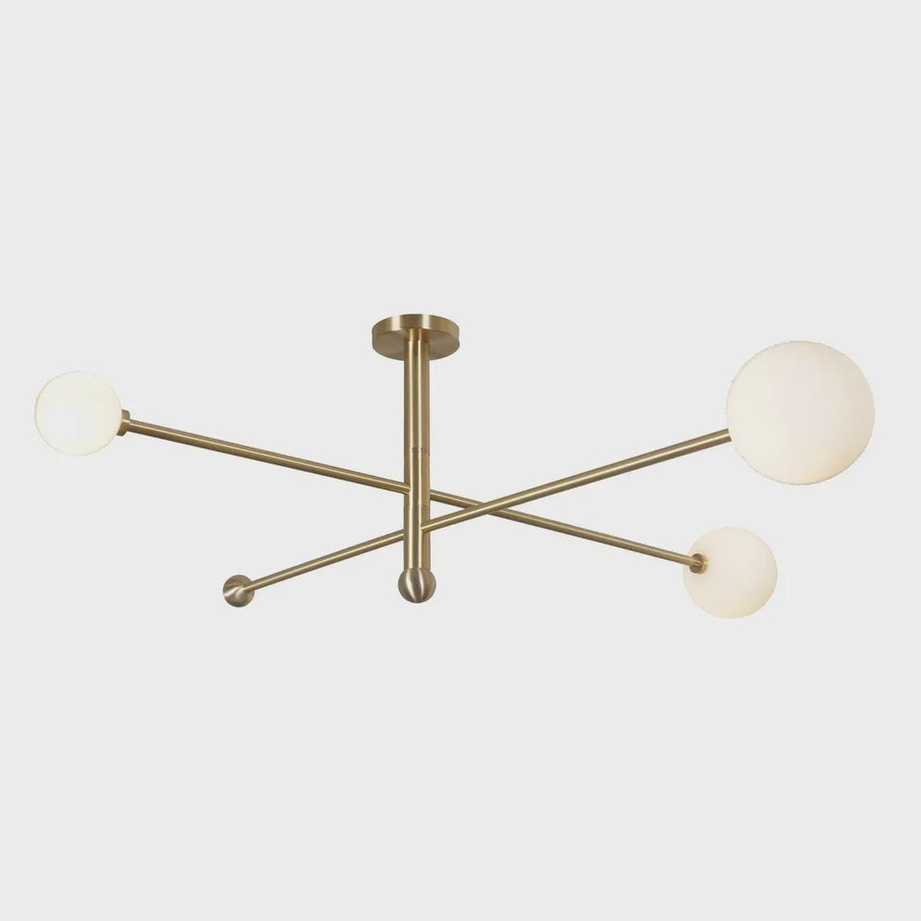 Handmade Brass Sputnik Chandelier: Mid Century Modern Three Globe Light