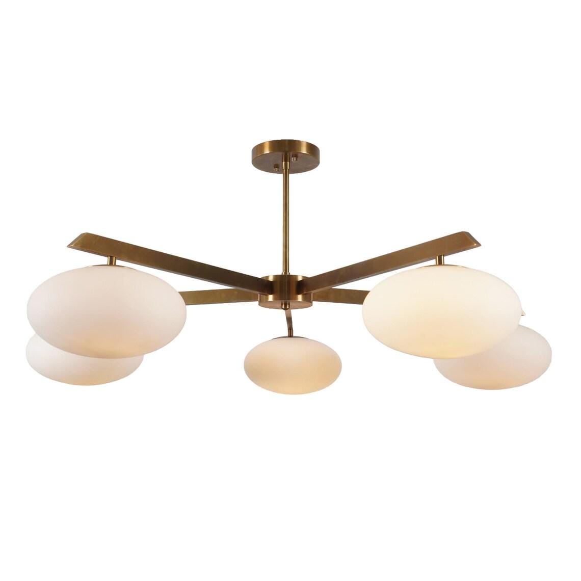 Five Light Glass Shade Brass Sputnik Ceiling Flush Mount Wall Lamp Semi Fixture